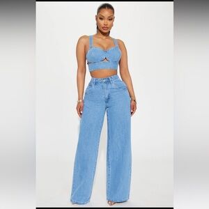 Fashion Nova Main One Cutout Denim Top and Jeans - Denim  Blue Jeans